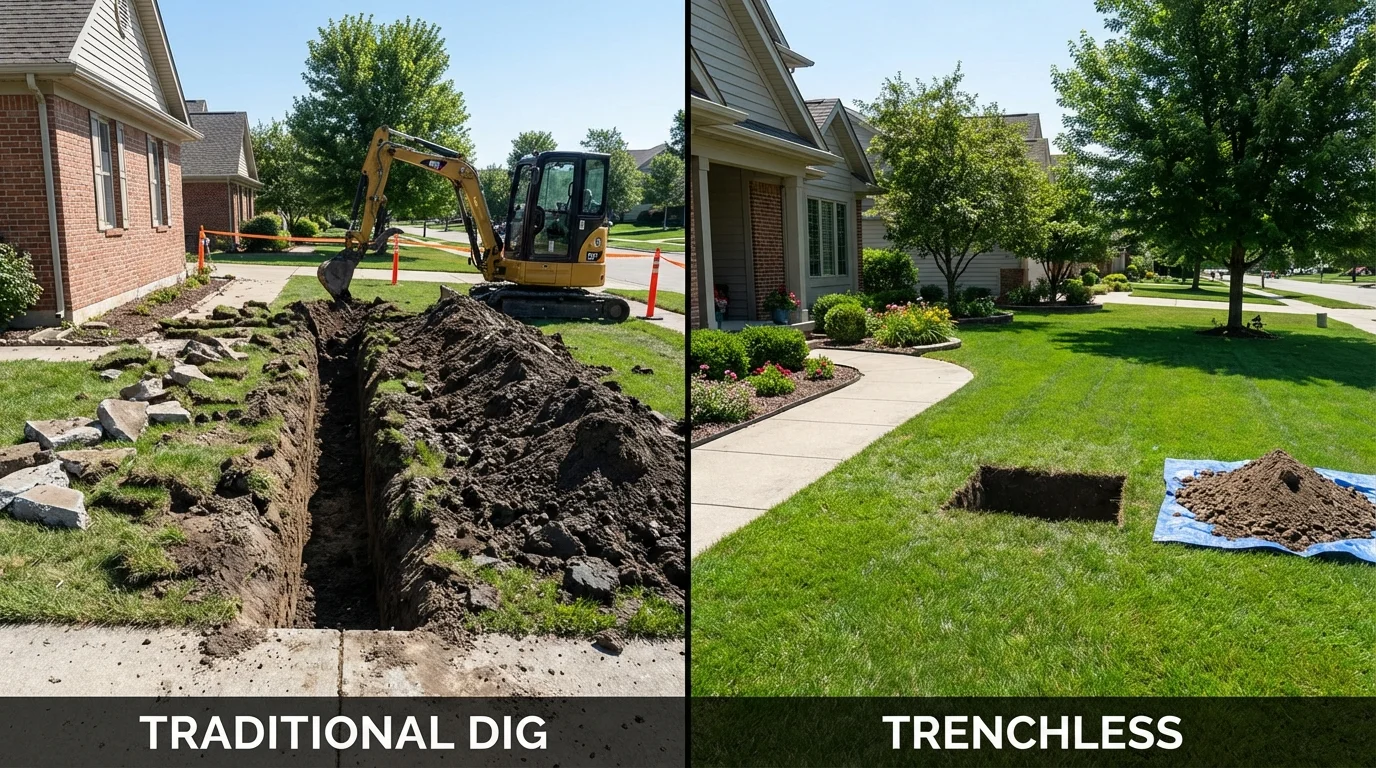 Trenchless sewer repair with minimal yard damage versus traditional excavation in Oxford, OH